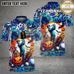 Maxcorners Graffiti Halloween Skull Golf Polo Shirt, Custom Name & Team Name 3D Shirts TU0808