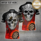 Maxcorners Darts Shirt Skull Darts Dartboard Red Flames Tribal Design Multicolor Options Personalized Name, Team Name 3D Shirt (4 Colors)