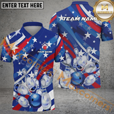 Maxcorners Us Flag Bowling Jersey Customized Name, Team Name 3D Polo Shirt