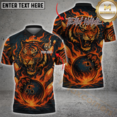 Maxcorners Bowling Shirt Fire Tiger Claws Flaming Ball Personalized Name, Team Name 3D Shirt (4 Colors)