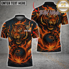 Maxcorners Bowling Shirt Fire Tiger Claws Flaming Ball Personalized Name, Team Name 3D Shirt (4 Colors)
