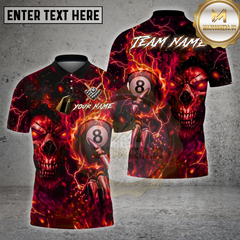 Maxcorners Billiards Shirts 8-Ball Skull Lightning Design Multi Options Personalized Name, Team Name 3D Shirt
