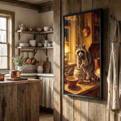 Maxcorners Raccoon in Rustic Kitchen Stealing Cookies Warm Light Canvas Wall Art