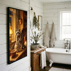 Maxcorners Raccoon in Rustic Kitchen Stealing Cookies Warm Light Canvas Wall Art