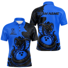 Maxcorners Custom Black And Blue Cobra Snake Bowling Men Polo Shirts Team Uniform Bowling Pattern LM054