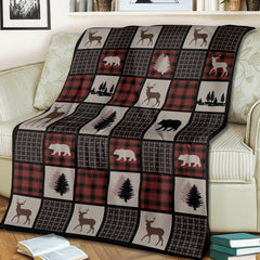 Maxcorners Rustic Hunting Cabin Fleece Blanket – Deer, Bear & Pine Tree - Cozy Gift for Hunters & Nature Lovers LM1611