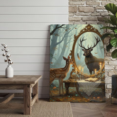 Maxcorners Deer Fawn Looking in Magic Mirror Forest Scene Wrapped Canvas