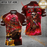 Maxcorners Skull and Ship Design Billiard Jersey Multicolor Options Personalized Name, Team Name 3D Polo Shirt (4 Colors)