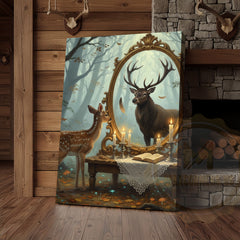 Maxcorners Deer Fawn Looking in Magic Mirror Forest Scene Wrapped Canvas