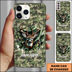 Maxcorners Artist Hunting - Deer Breaking Through Camo Green Personalized Name Phone Case