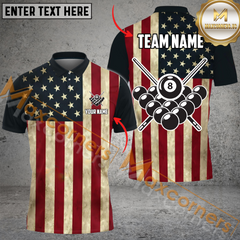 Maxcorners American Flag Pattern Billiard Jersey Personalized Name, Team Name 3D Polo Shirt (4 Colors)