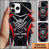 Maxcorners Billiards Red White Stripe Crossed Cues Personalized Name Phone Case