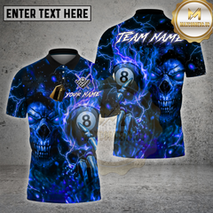 Maxcorners Billiards Shirts 8-Ball Skull Lightning Design Multi Options Personalized Name, Team Name 3D Shirt