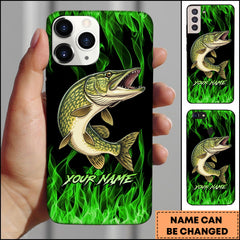 Maxcorners Pike Neon Green Flame Black Background Art Personalized Name Phone Case