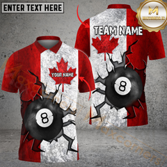 Maxcorners Billiard Canada Flag 8 Ball Cracked Wall Customized Name, Team Name 3D Unisex Shirt
