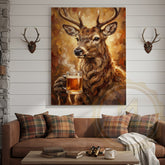 Maxcorners Rustic Bar Decor Canvas - Stag Holding Beer Mug Wall Art
