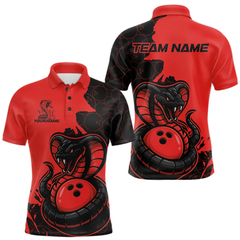 Maxcorners Custom Black And Red Cobra Snake Bowling Men Polo Shirts Team Uniform Bowling Pattern LM054