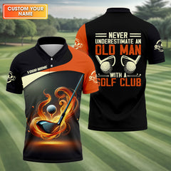 Maxcorners Never Underestimate An Old Man With A Golf Club Custom Funny Golf Polo Shirt, Father's Day Gifts