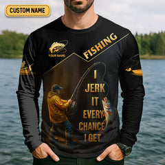 Maxcorners Funny Fishing T-Shirt I Jerk It Every Chance I Get Custom Name UPF Shirts, Men's Fishing Shirt