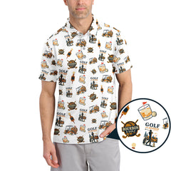 Maxcorners Bourbon Whiskey & Golf Polos, Funny Pattern Golf Shirt, Golf Gift For Men's