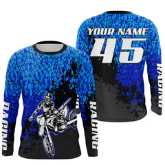 Maxcorners Motocross jersey custom name number kids boys girls UV extreme blue MX shirt off-road motorcycle LM2809