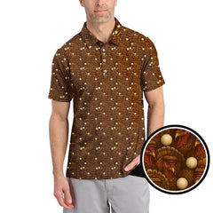 Maxcorners Turkey Golf Shirt For Men, Thanksgiving Golf Shirt, Funny Pattern Golf Shirt For Golfer