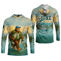 Maxcorners Gone Fishing With Sasquatch, Fishing Shirts, SPF Long Sleeve Shirts, Fishing Shirts For Men