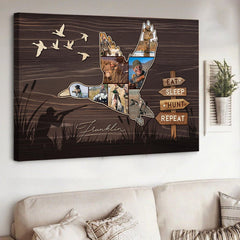 Maxcorners Custom Duck Hunting Photo Collage Canvas – Eat Sleep Hunt Repeat Wall Art, Personalized Waterfowl Decor, Hunter Gift, Duck Hunter Picture