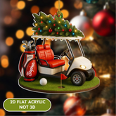 Maxcorners Red Golf Cart Acrylic Ornament, Golf Christmas Ornaments, Christmas Golf Gift, Golf Decor LM1611