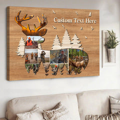 Maxcorners Custom Hunting Photo Collage Deer Wall Art Canvas - Personalized Hunter Gift, Buck Silhouette Wall Art, Rustic Cabin Decor, Gift for Hunters