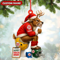 Maxcorners Personalized Football Christmas Ornament, Custom Reindeer Santa Touchdown Decoration, Funny Custom Name Team Logo Gift MT2411