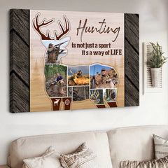 Maxcorners Custom Hunting Photo Collage Sign Canvas - Deer Silhouette Wall Art, Hunter Gift for Men, Buck Hunting Decor, Personalized Hunting Memories