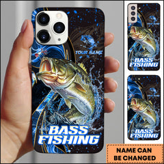 Maxcorners Bass Fishing Blue Flame Smoke Line Premium Style Sport Personalized Name Phone Case