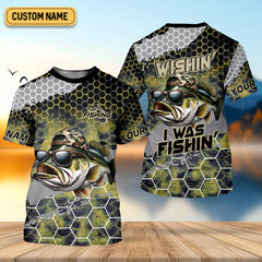 Maxcorners Wishin I Was Fishin Camo Fishing Shirt, Bass Fishing Shirt, SPF Shirt For Men, Presents For Fishermen