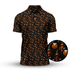 Maxcorners Halloween Dachshund Pattern Golf Shirt, Funny Dog Golf Polos, Spooky Halloween Golf Shirt For Golfer