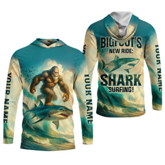Maxcorners Bigfoot's New Ride Shark Surfing Fishing UPF Shirts, Funny Fishing Shirt, Presents For Fishermen