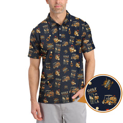 Maxcorners Golf and Bourbon Pattern Polos, Funny Bourbon Shirt For Men, Crazy Golf Shirts For Golfers