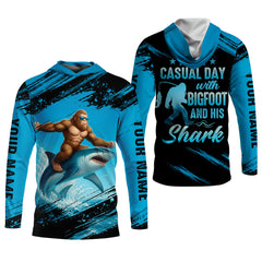 Maxcorners Just A Casual Day With Bigfoot And His Shark Fishing UPF Shirts, Funny Fishing Shirt, Presents For Fishermen