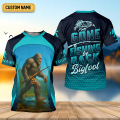 Maxcorners Gone Fishing Be Back Bigfoot Blue Fishing Shirt, SPF Shirt For Men, Gift For Fisherman, Men's Fishing Shirt