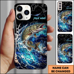 Maxcorners Pike Electric Wave Splash Dark Blue Art Personalized Name Phone Case