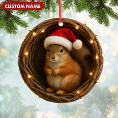 Maxcorners Personalized Squirrel Christmas Ornament, Custom Name Woodland Nest Santa Hat Decoration, Cute Holiday Tree Hanging Gift for Animal Lovers MT2411