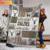 Maxcorners Personalized Rustic Camo Deer Blanket – Camo & Forest Patchwork Cabin Decor LM1611