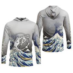 Maxcorners Great Wave Bass Fishing Long Sleeve, Fishing UPF Shirts, Funny Fishing Shirt, Gift For Fisherman