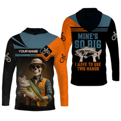 Maxcorners Mine's So Big I Have To Use Two Hands Skeleton Fishing UV Shirts, Presents For Fishermen, Funny Fishing Shirt