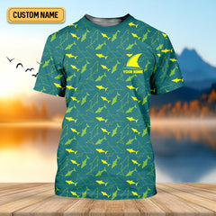 Maxcorners Green And Yellow Shark Pattern Performance Fishing Shirts, SPF Shirt For Men, Fishing Gifts For Men