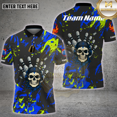 Maxcorners Skull Bowling Hand Neon Splash Multioptions Personalized Name, Team Name Unisex 3D Shirt (4 Colors)