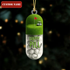 Maxcorners The Happy Pill Green Golf Club Acrylic Ornaments, Golf Christmas Gifts, Funny Golf Ball Golf Ornaments LM1611