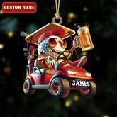 Maxcorners Cool Golf Ball Drinking Beer On Red Golf Cart Acrylic Ornament, Golf Xmas Ornaments, Golf Christmas Gifts LM1611
