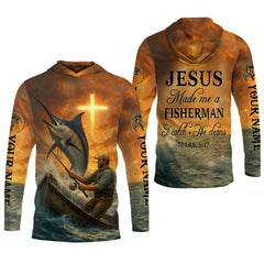 Maxcorners I Catch He Cleans, Jesus Fishing Shirt, Funny Fishing Shirt, SPF Shirt For Men, Gift For Fisherman