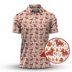 Maxcorners Christmas Golf Shirt, Dachshund Golf Shirt For Men, Pattern Golf Shirt, Toile De Jouy Shirt For Golfer